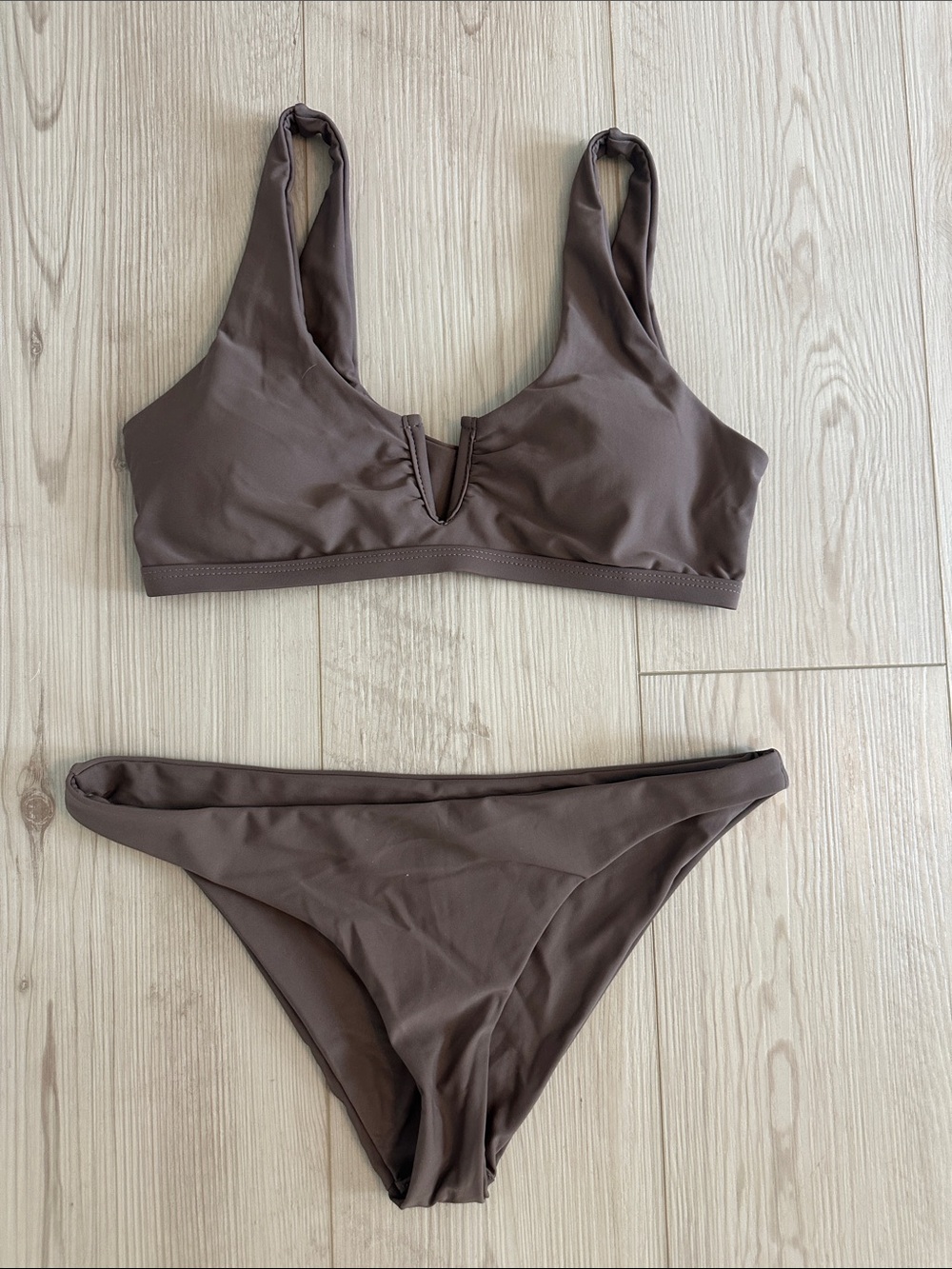 SHEIN Brown V-Notch Two-Piece Bikini